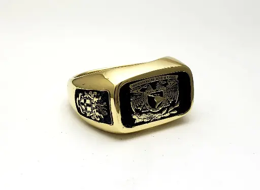 Anillo de Graduación oro 14 kilates, Personalizado con logotipos, peso aproximado 20 gramos.